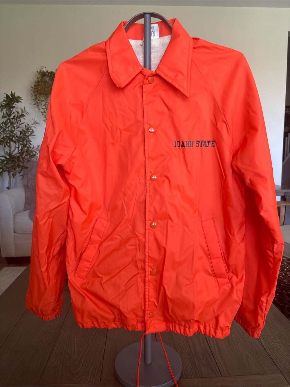 Vintage 1970s  Idaho State Orange Nylon Coach's Jacket  Made In USA